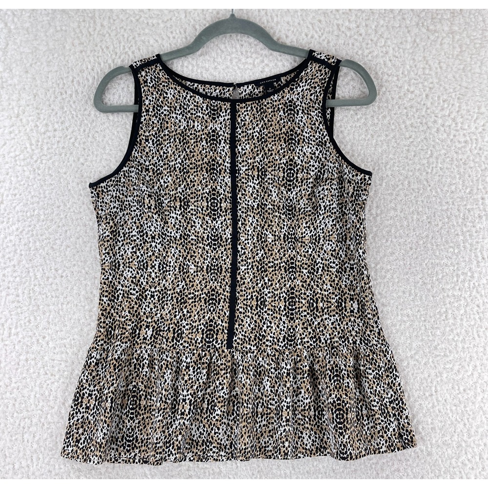 Ann‎ Taylor Black Animal Print Peplum Tank Top Womens Sleeveless Size 2